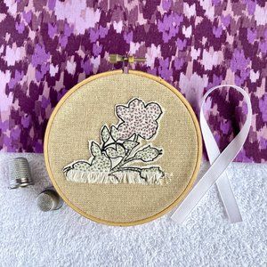 Purple & Burlap Embroidery Hoop 4" Fabric Collage